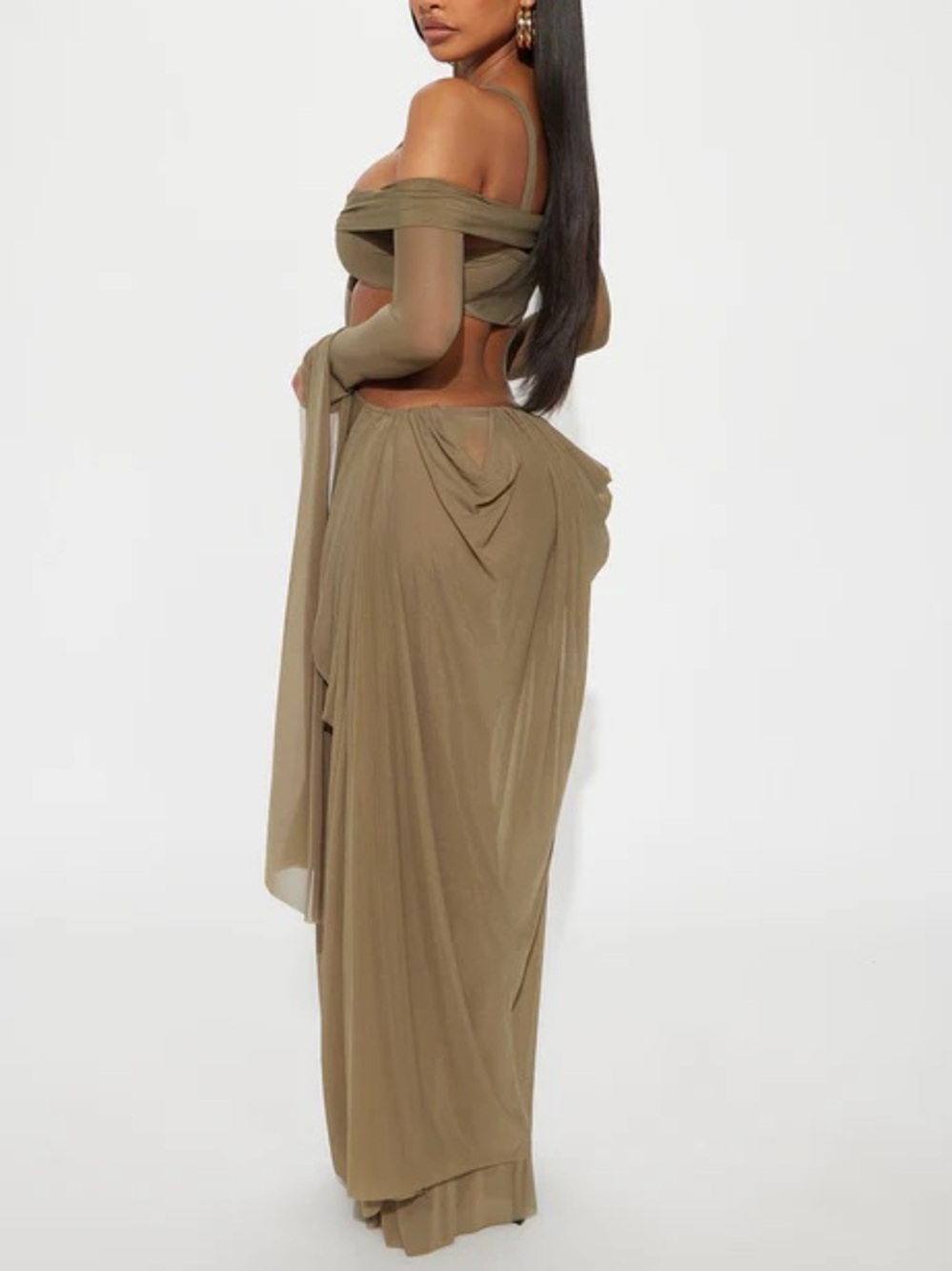Olive Cutout Draped Maxi Dress - Picture 4 of 5